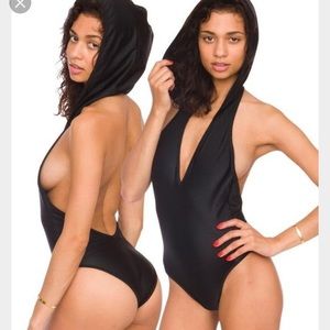 COPY - Black deep V neck, low back bathing suit w…